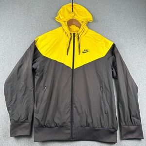 Nike‎ Windbreaker Mens XL Windrunner Yellow Grey Hooded Full Zip Jacket